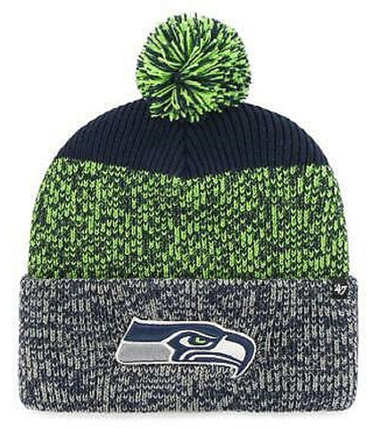 Seattle Seahawks NFL '47 Static Cuff Knit Pom Hat Cap Adult Winter Beanie