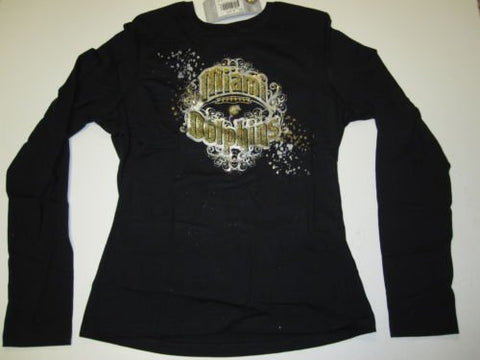 Miami Dolphins Reebok Gold Glitter Black Long Sleeve Shirt Womens Large L