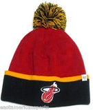 Miami Heat NBA Two Tone Cuff POM Ball Knit Hat Cap Red / Black Ski Beanie