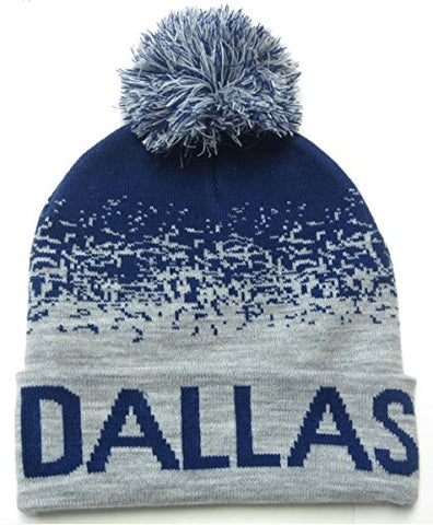 Dallas City Navy Blue / Gray Classic POM Ball Knit Hat Cap Winter Ski Beanie