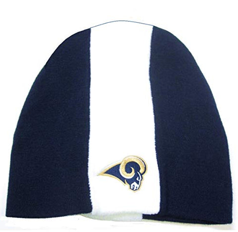 NFL Team Apparel Los Angeles Rams Blue White Skunk Stripe Skull Cap Knit Hat Winter Beanie Adult