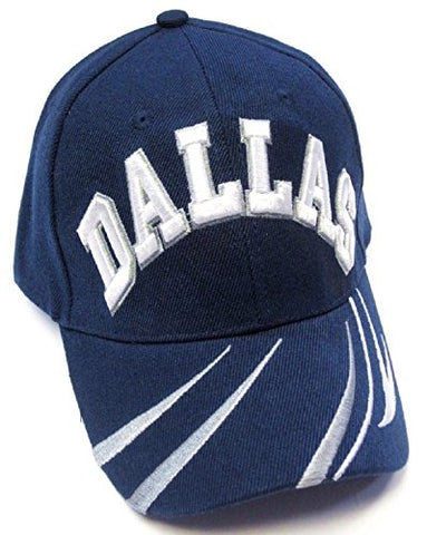 Dallas Texas City Blue Hat Cap Embroidered White/Gray Text Logo Curvy Lines Brim